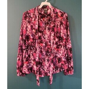 Vintage 1990’s Lord & Taylor Shirt Blouse Tie Neck Purple Floral Size Small Chic